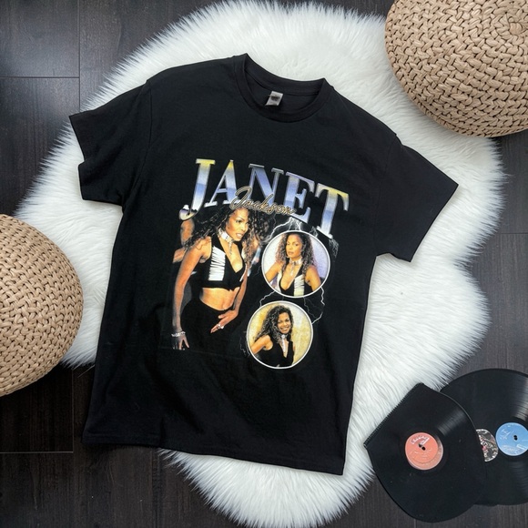 Gildan Tops - Gildan Janet Jackson 90s Pop Icon Graphic Cotton Black T-shirt Medium